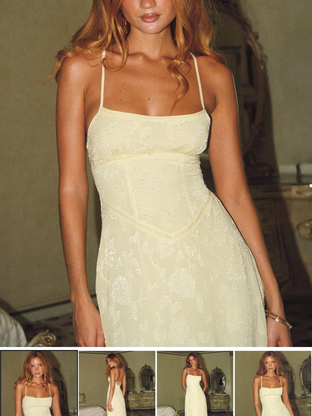 Princess Polly Cream Lace Slip Dress with Spaghetti Straps